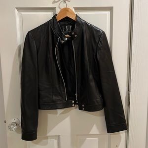 INC black leather moto jacket petite size s small